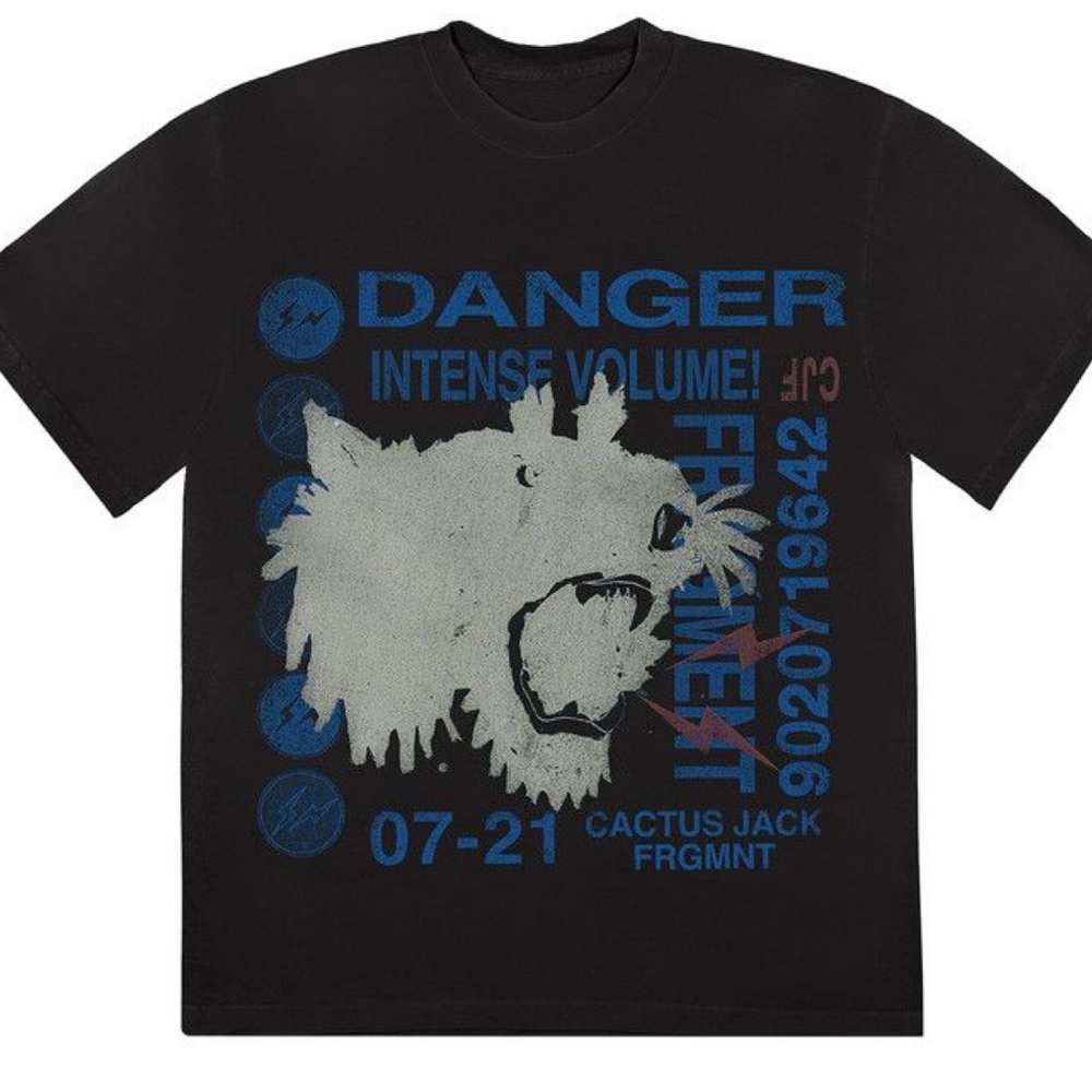 FRAGMENT × Travis Scott BLACK/BLUE "DANGER" Tee- Size M